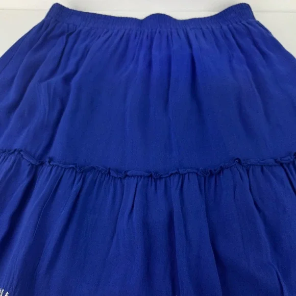 LAFFAIRE M Blue Nautical Sea Shell Starfish Embroidered Tiered Maxi Skirt Beach - Picture 7 of 10